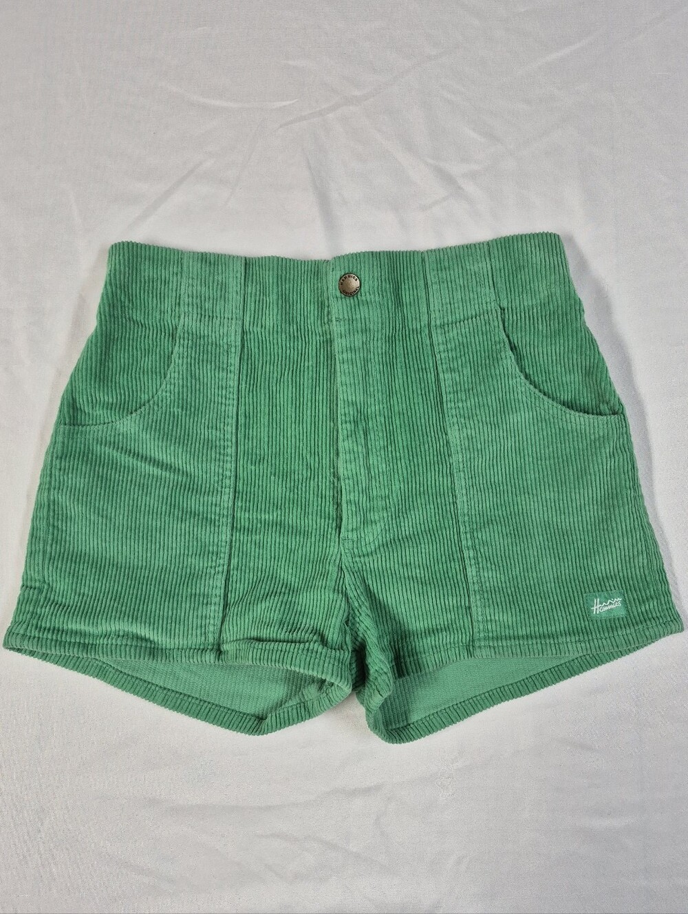 Hammies Corduroy Shorts 30  Green Retro High Waist Beach Festival Vacation